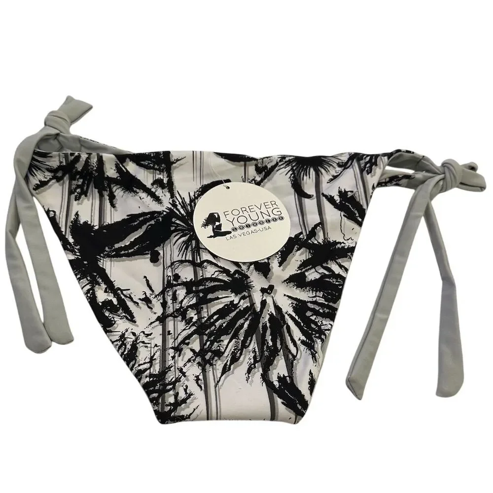 Forever‎ Young Women's M Black Palm Print Tie-Fastening Bikini Bottom - Picture 2 of 4